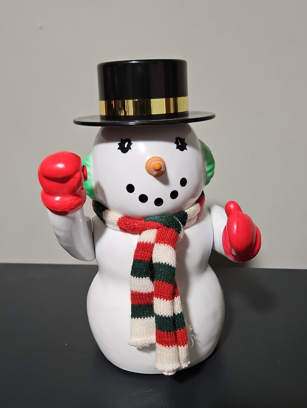 Festive Red & White Snowman 19cm Plastic Figurine with Scarf and Top Hat